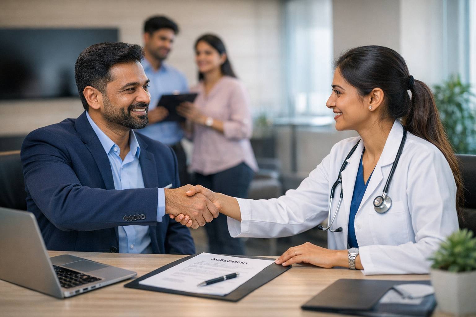 Partnership handshake for franchise growth